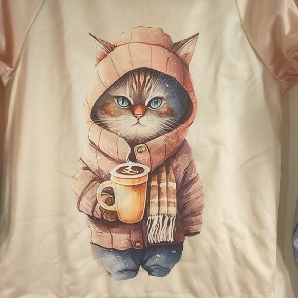 Cat Drinking Coffee in Cold Weather, Size Small - Picture 4 of 8